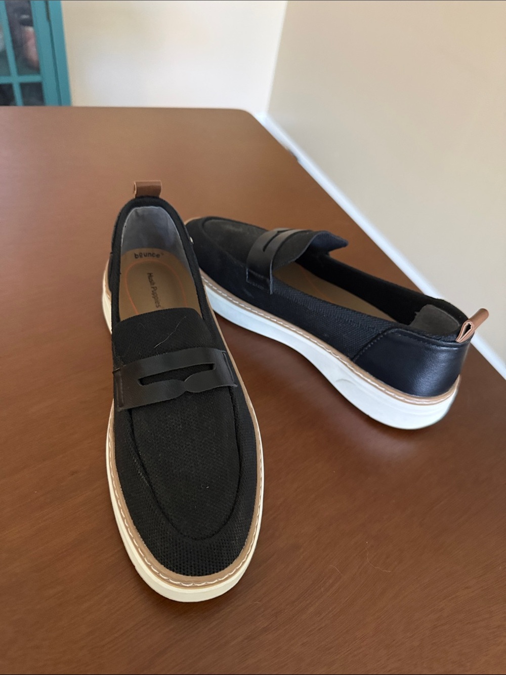 Hush Puppies Black Knit Slip-On Loafers with White Platform